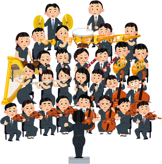 Illustration of an Orchestra Performance with Conductor